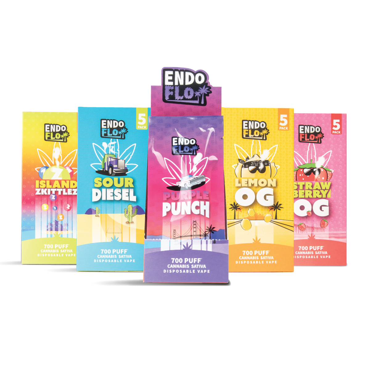 Mixed Flavour EndoFlo CBD Vape Pens 25 Packs with Logo on White Background